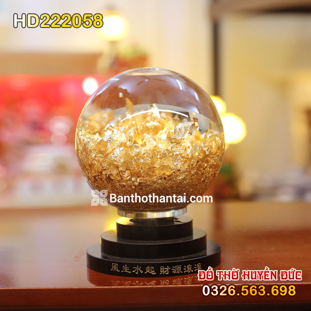 Quả Cầu Pha Lê Đúc Vàng Lá Phong Thủy HD222058
