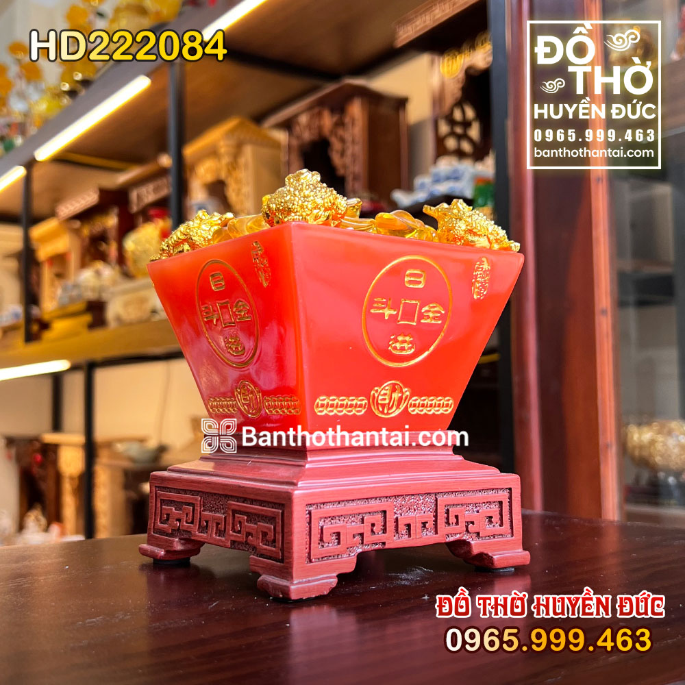 Bồn Tụ Bảo Đế Vuông Màu Đỏ Tài Lộc HD222084