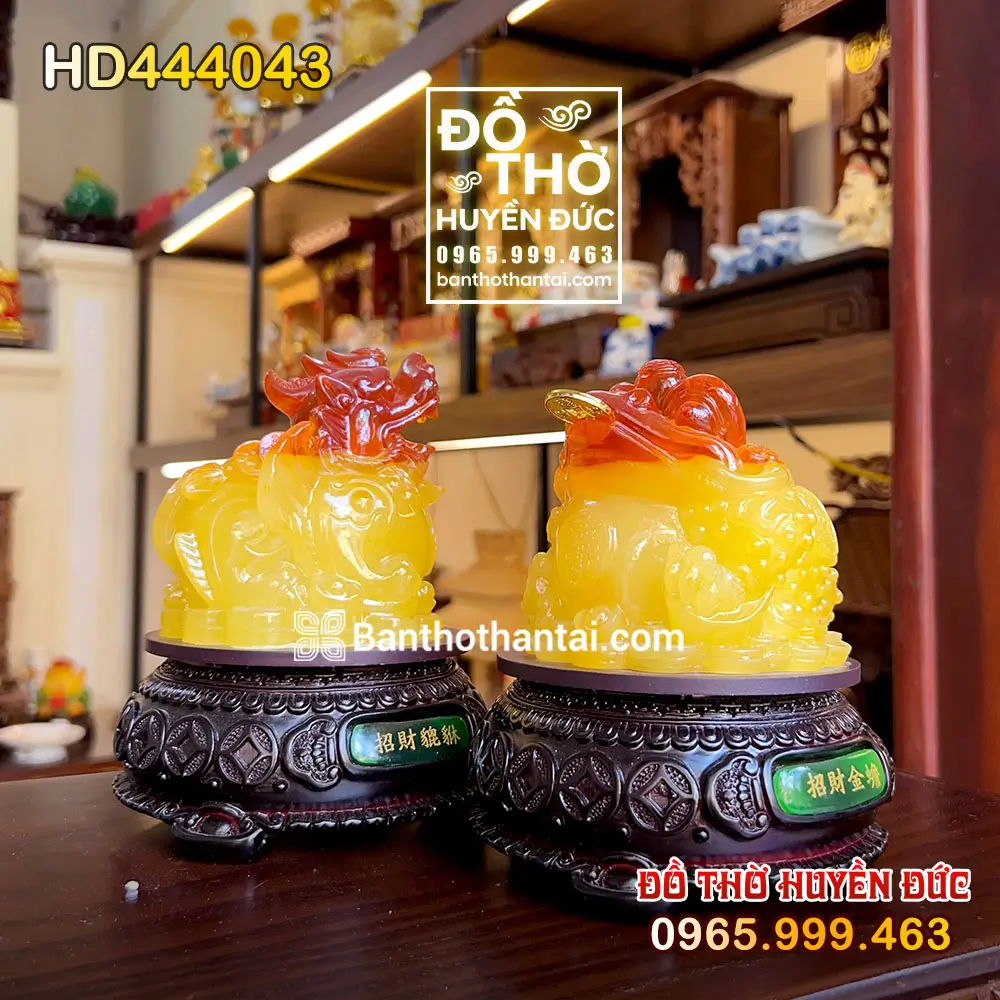 Cặp Thiềm Thừ và Tỳ Hưu Đế Gỗ Màu Vàng mã số HD444043
