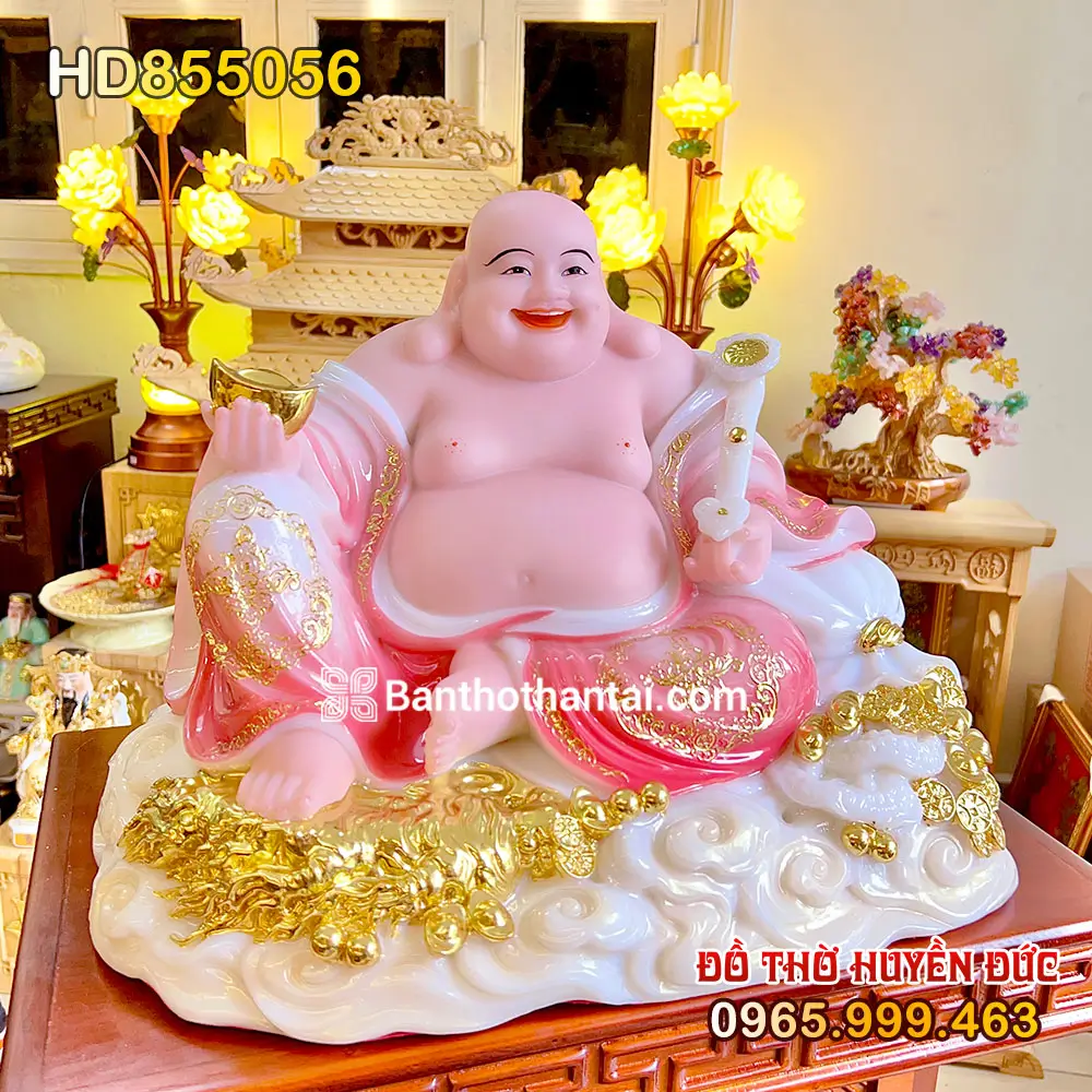 Tượng Phật Di Lặc Áo Hồng Tọa Mây Tài Lộc mã số HD855056